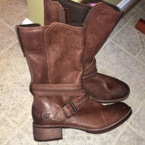 Timberland dark cognac women's calf  hi boots nwot